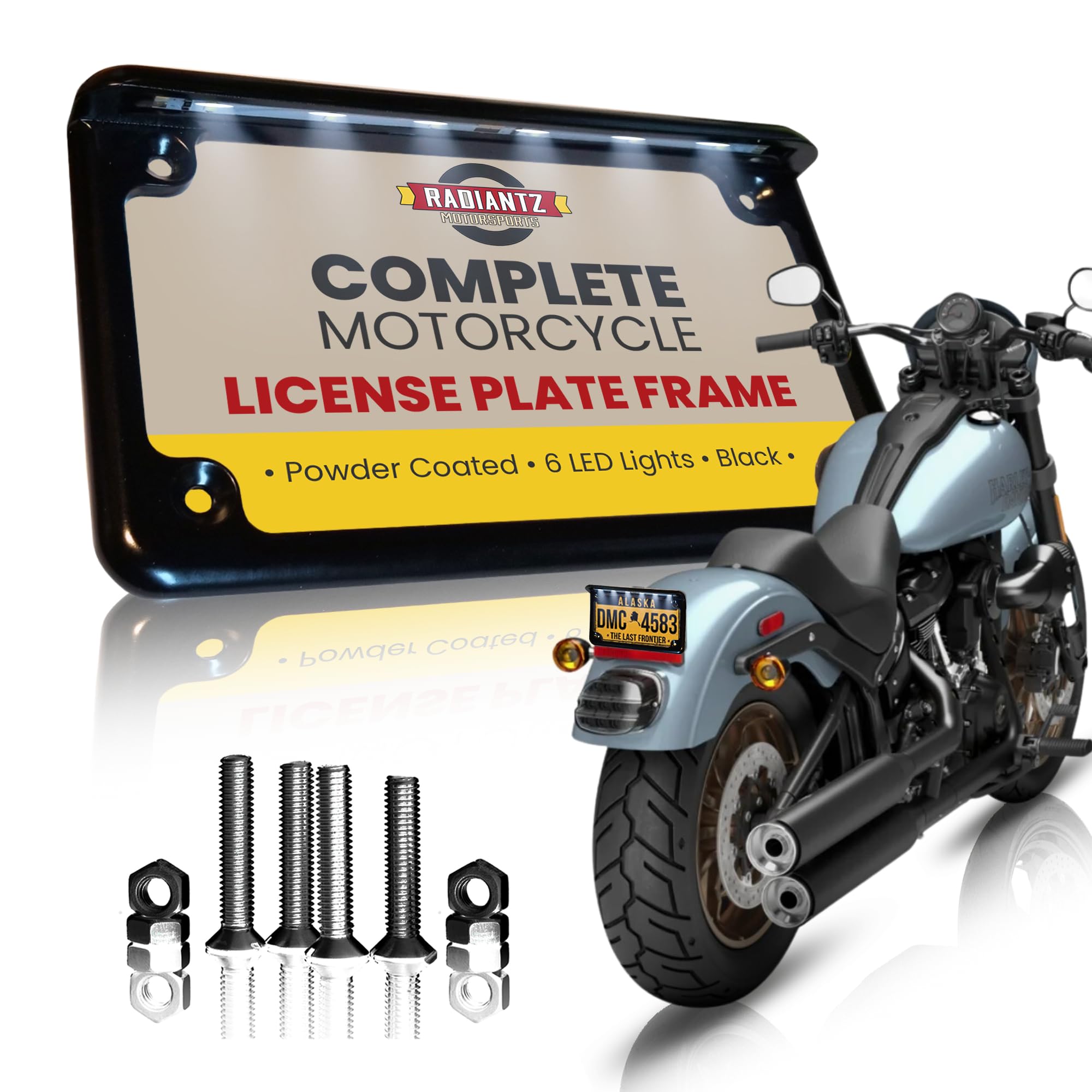 Amazon.com: Radiantz Motorcycle License Plate Frame with 6 White
